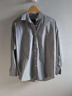 Nili Lotan Cotton Grey/Blue and White Striped Button Down Shirt Size XS